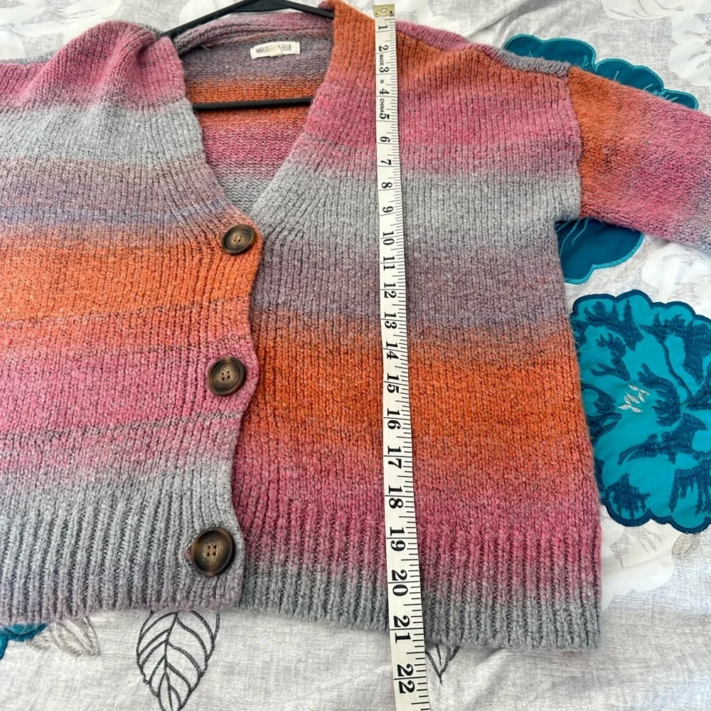 Margeaux and Ellie Cardigan Sweater Womens S Gray Orange Button Front V-Neck Top